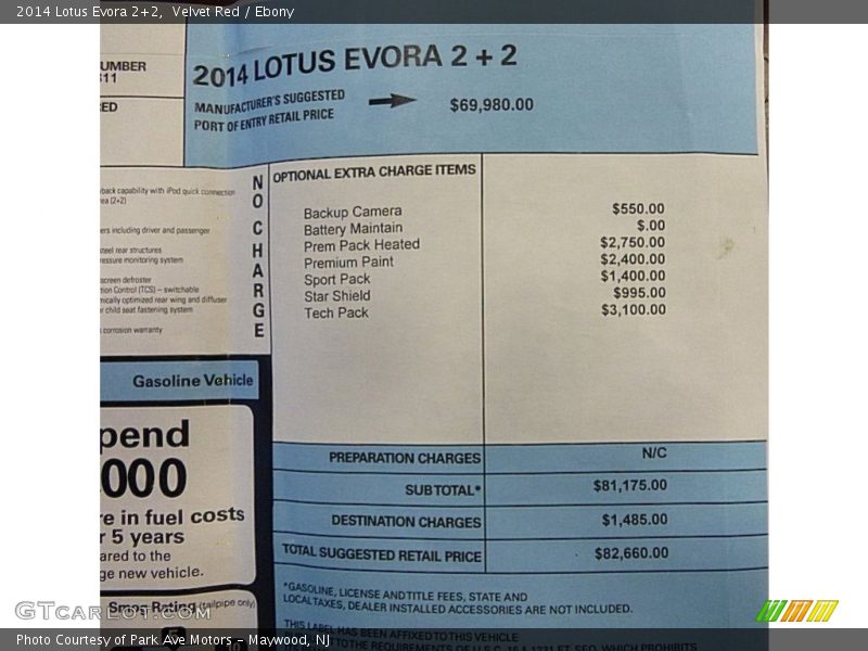  2014 Evora 2+2 Window Sticker