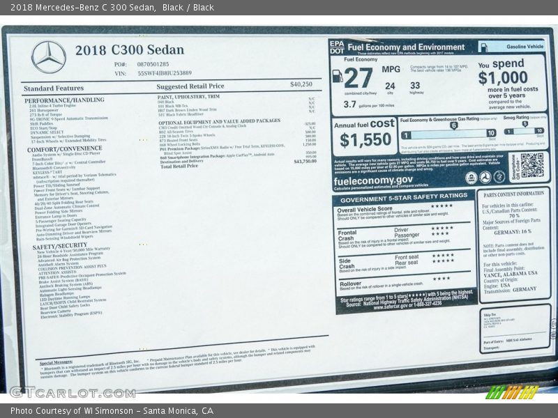 Black / Black 2018 Mercedes-Benz C 300 Sedan