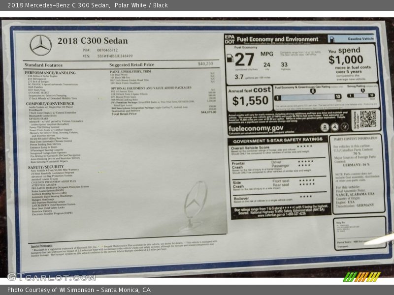Polar White / Black 2018 Mercedes-Benz C 300 Sedan