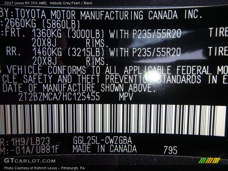 Nebula Gray Pearl / Black 2017 Lexus RX 350 AWD