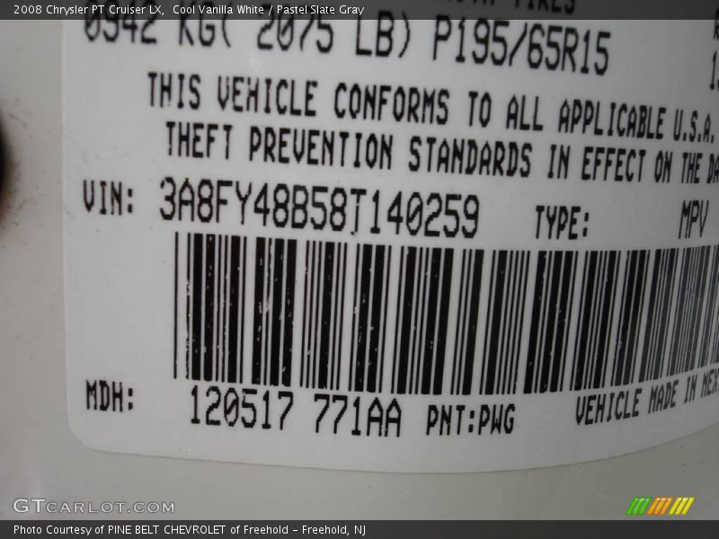 Cool Vanilla White / Pastel Slate Gray 2008 Chrysler PT Cruiser LX