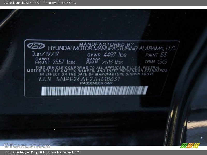 Phantom Black / Gray 2018 Hyundai Sonata SE