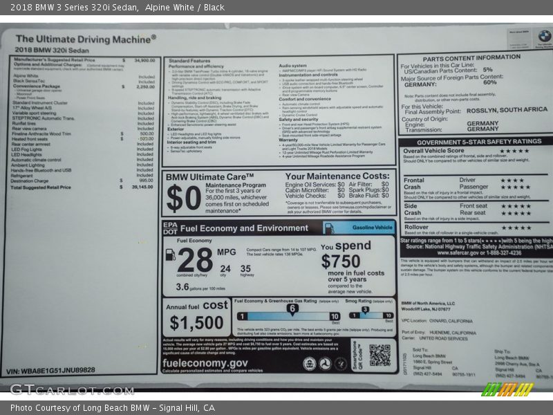 Alpine White / Black 2018 BMW 3 Series 320i Sedan