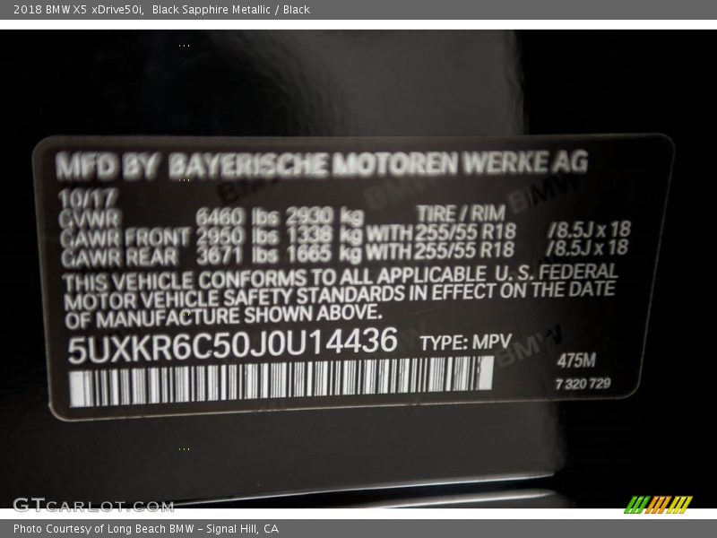 2018 X5 xDrive50i Black Sapphire Metallic Color Code 475