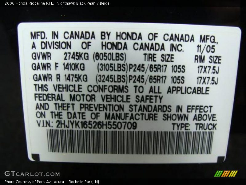 Nighthawk Black Pearl / Beige 2006 Honda Ridgeline RTL