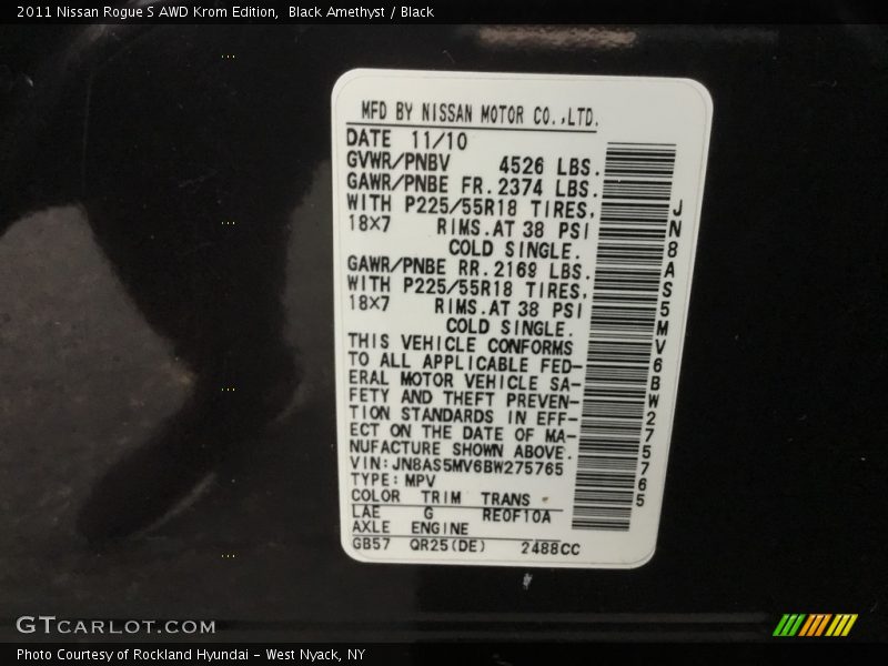 Black Amethyst / Black 2011 Nissan Rogue S AWD Krom Edition