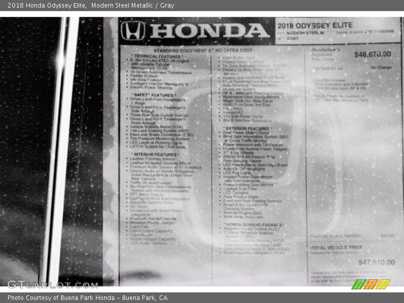 Modern Steel Metallic / Gray 2018 Honda Odyssey Elite