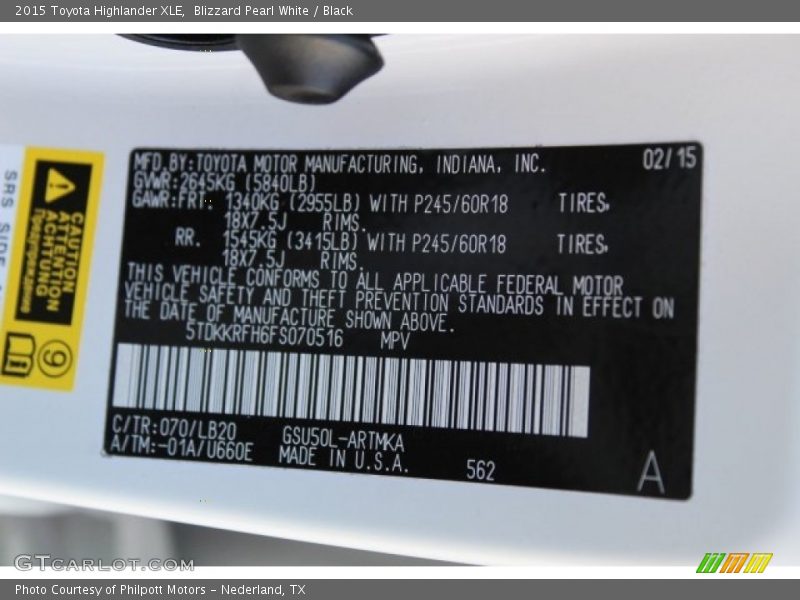 Blizzard Pearl White / Black 2015 Toyota Highlander XLE