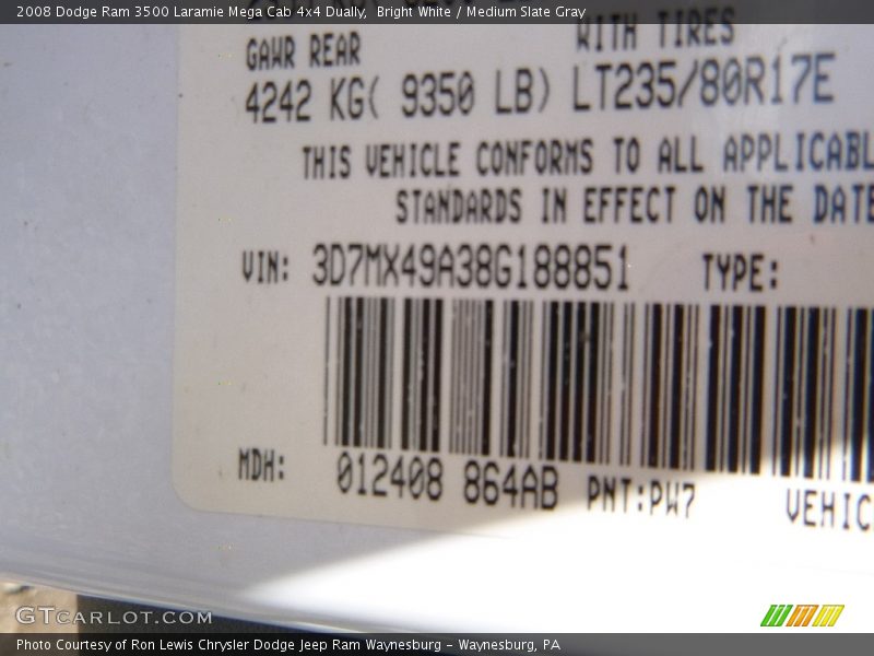 Bright White / Medium Slate Gray 2008 Dodge Ram 3500 Laramie Mega Cab 4x4 Dually