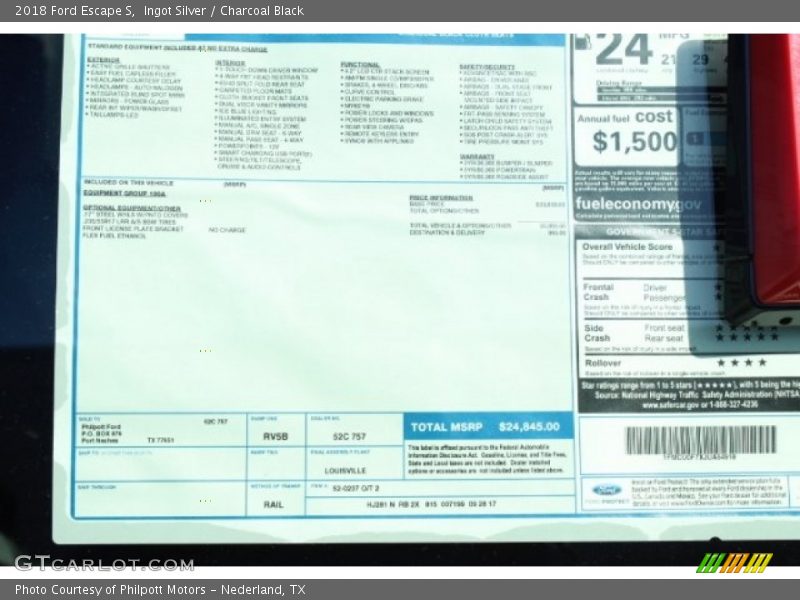 Ingot Silver / Charcoal Black 2018 Ford Escape S