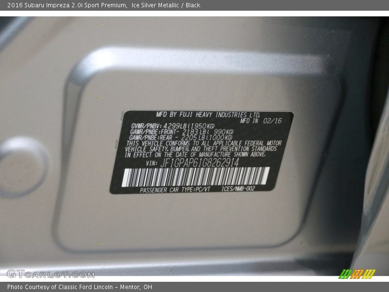 Ice Silver Metallic / Black 2016 Subaru Impreza 2.0i Sport Premium
