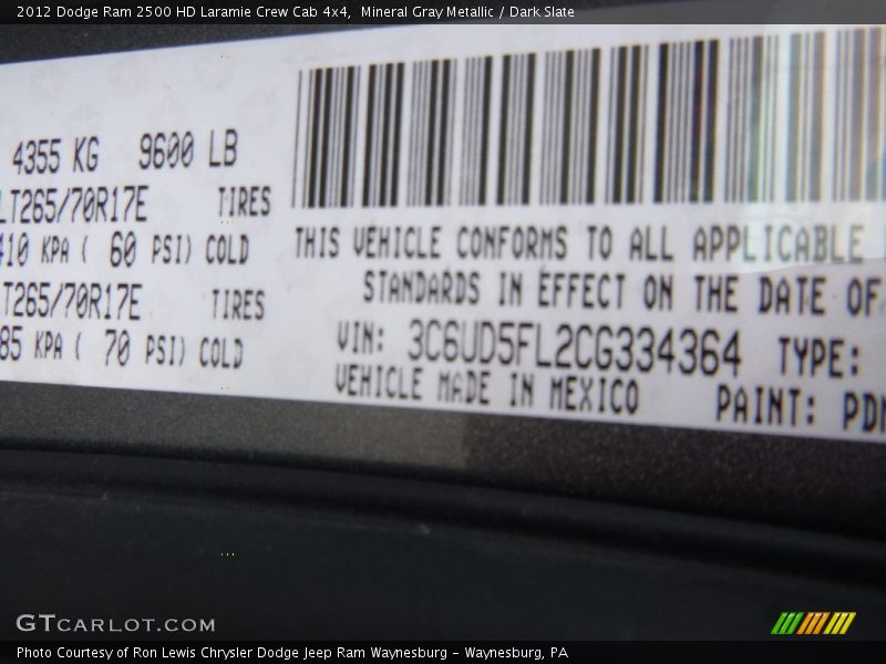 Mineral Gray Metallic / Dark Slate 2012 Dodge Ram 2500 HD Laramie Crew Cab 4x4