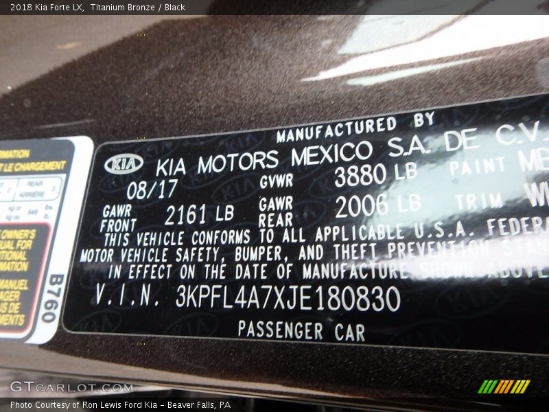 Titanium Bronze / Black 2018 Kia Forte LX