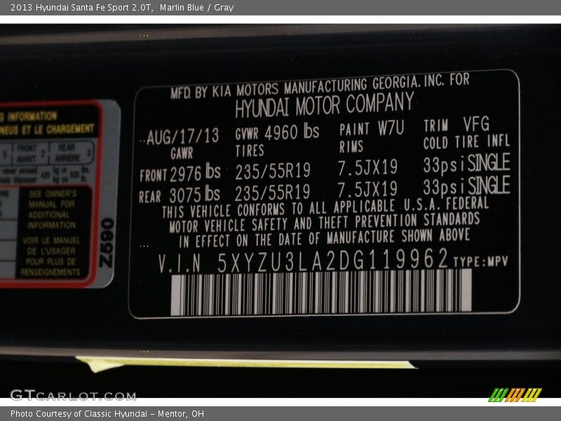 Marlin Blue / Gray 2013 Hyundai Santa Fe Sport 2.0T