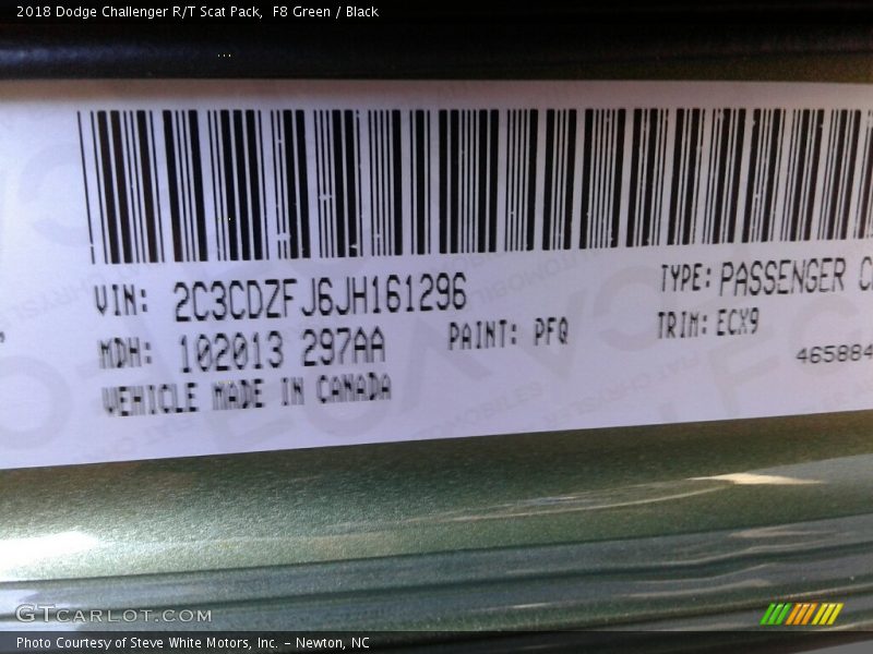 2018 Challenger R/T Scat Pack F8 Green Color Code PFQ