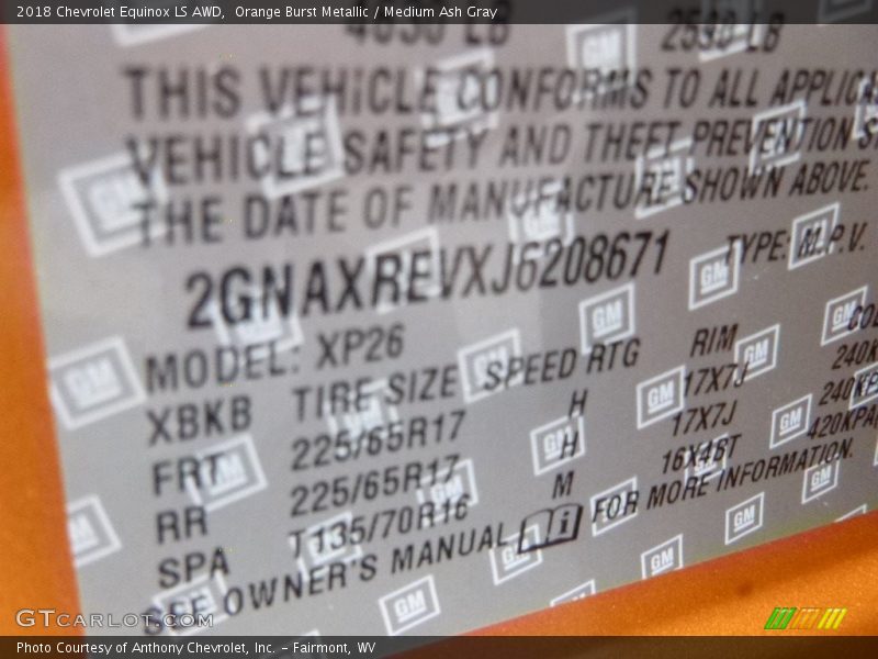 Orange Burst Metallic / Medium Ash Gray 2018 Chevrolet Equinox LS AWD