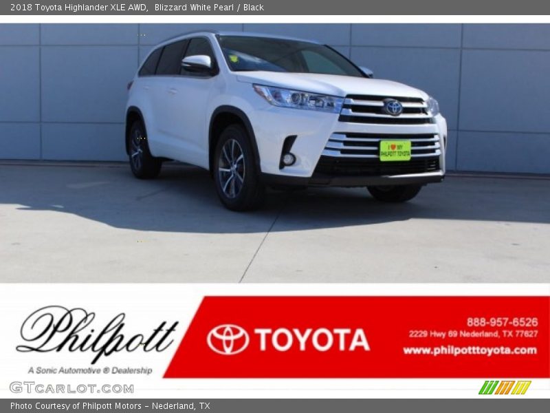 Blizzard White Pearl / Black 2018 Toyota Highlander XLE AWD