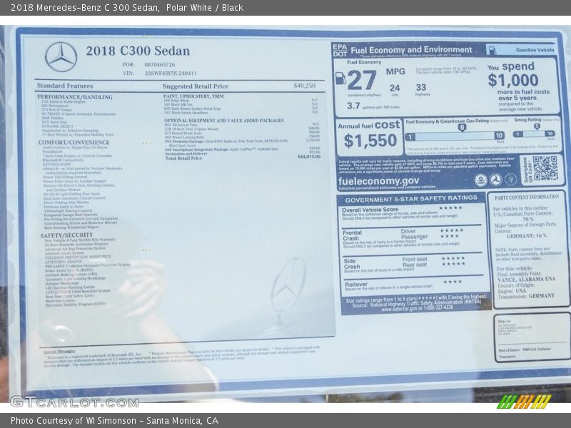 Polar White / Black 2018 Mercedes-Benz C 300 Sedan