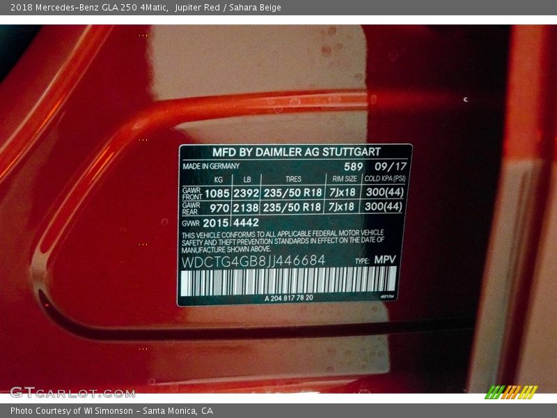 Jupiter Red / Sahara Beige 2018 Mercedes-Benz GLA 250 4Matic