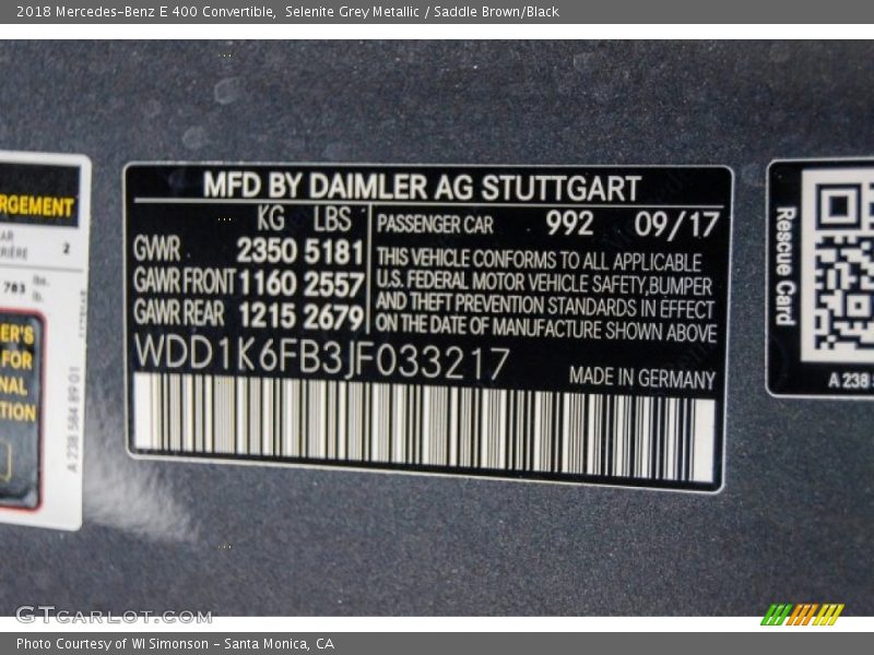 2018 E 400 Convertible Selenite Grey Metallic Color Code 992