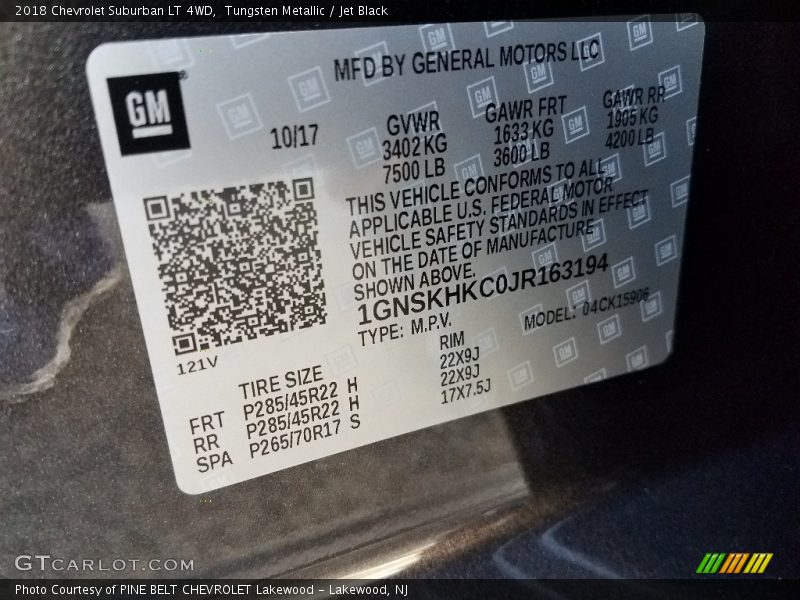 Tungsten Metallic / Jet Black 2018 Chevrolet Suburban LT 4WD
