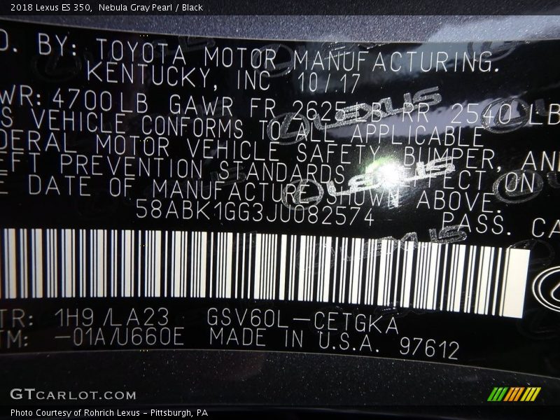 Nebula Gray Pearl / Black 2018 Lexus ES 350