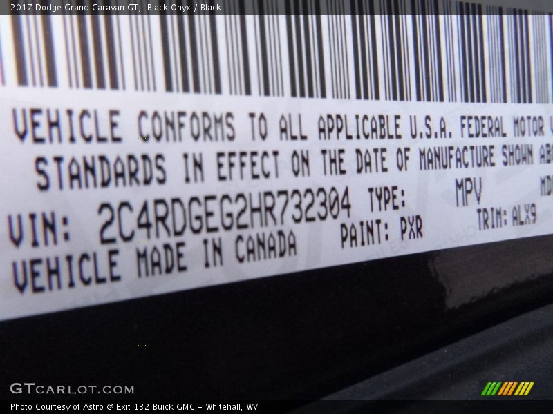 2017 Grand Caravan GT Black Onyx Color Code PXR