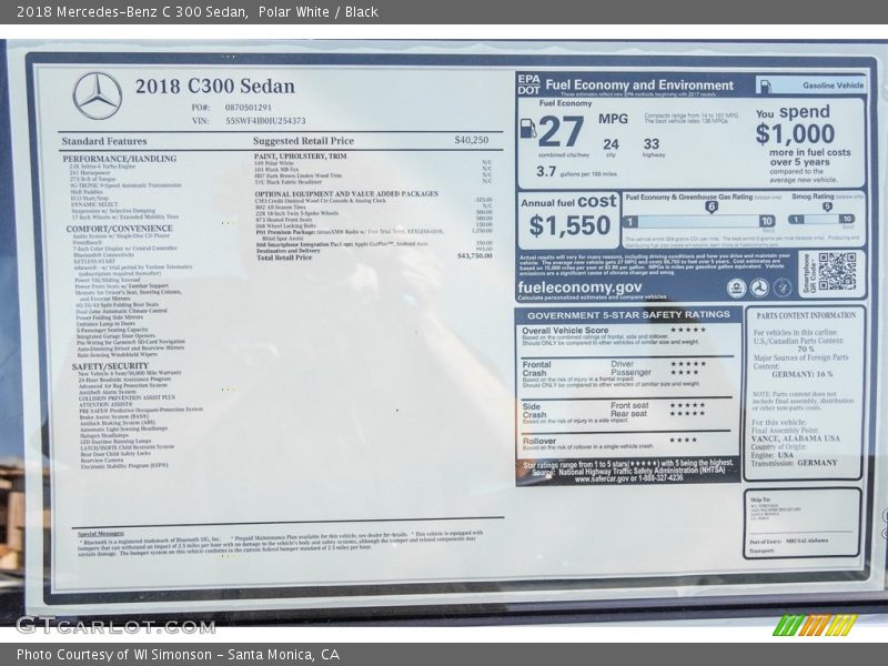Polar White / Black 2018 Mercedes-Benz C 300 Sedan