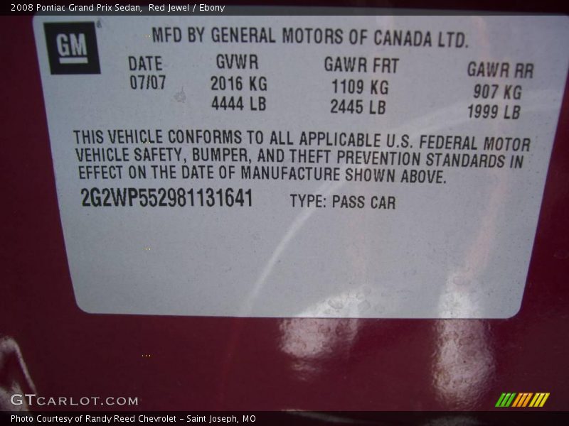 Red Jewel / Ebony 2008 Pontiac Grand Prix Sedan