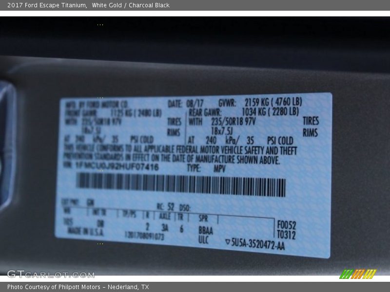White Gold / Charcoal Black 2017 Ford Escape Titanium