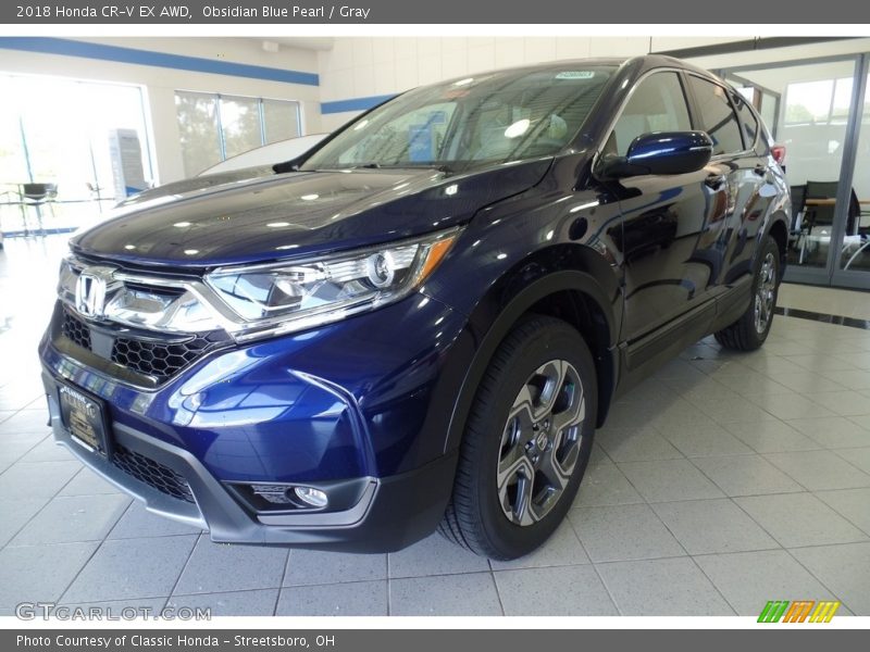 Obsidian Blue Pearl / Gray 2018 Honda CR-V EX AWD