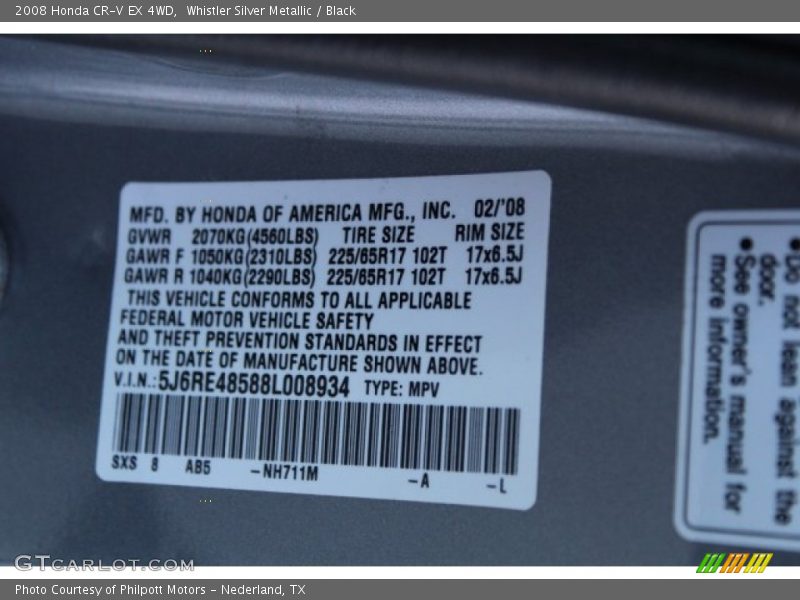 Whistler Silver Metallic / Black 2008 Honda CR-V EX 4WD