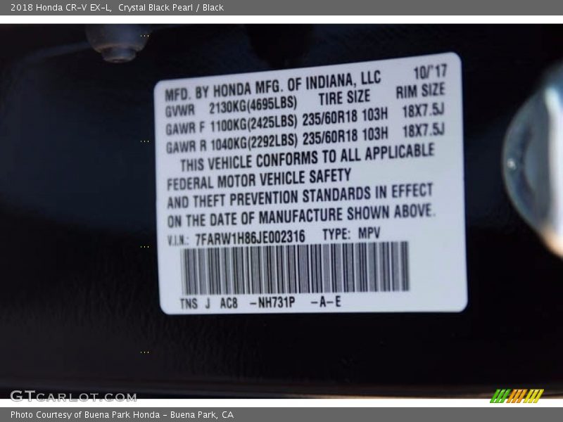 Crystal Black Pearl / Black 2018 Honda CR-V EX-L