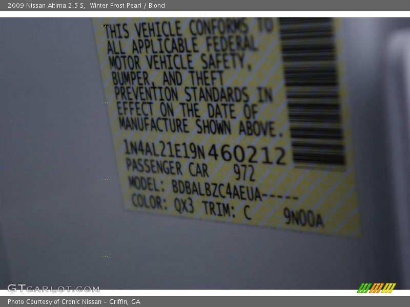 Winter Frost Pearl / Blond 2009 Nissan Altima 2.5 S