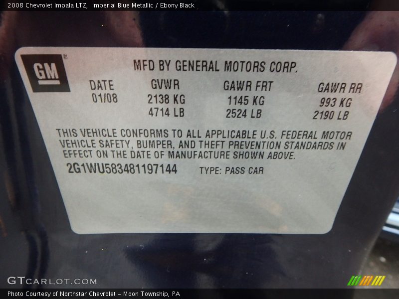 Imperial Blue Metallic / Ebony Black 2008 Chevrolet Impala LTZ