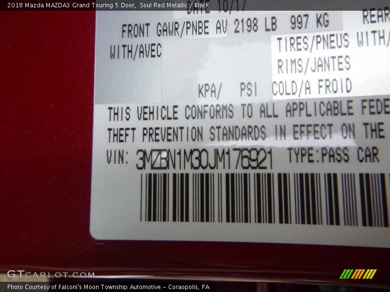 Soul Red Metallic / Black 2018 Mazda MAZDA3 Grand Touring 5 Door