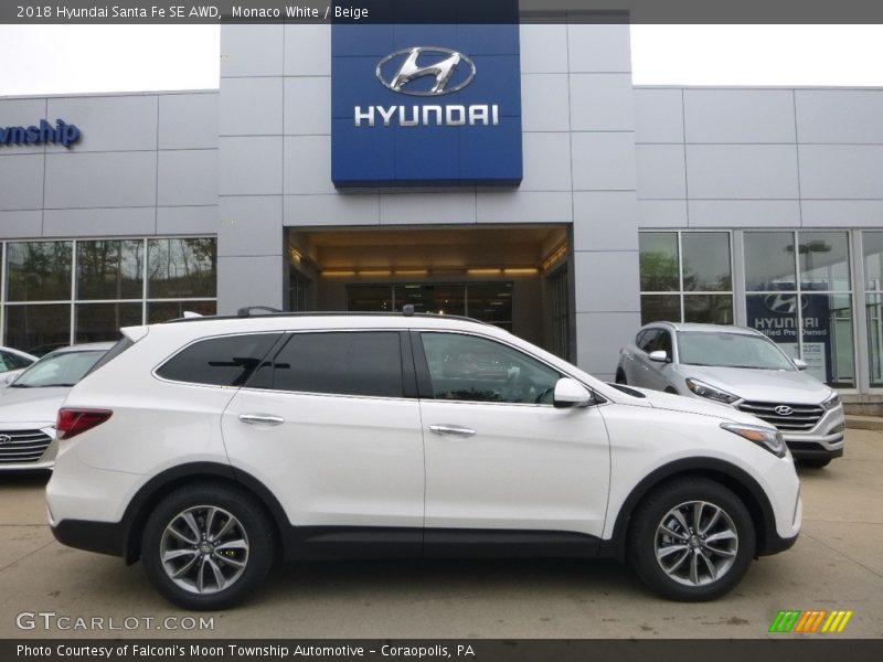 Monaco White / Beige 2018 Hyundai Santa Fe SE AWD