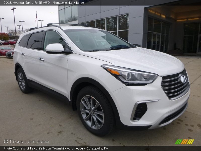 Monaco White / Beige 2018 Hyundai Santa Fe SE AWD