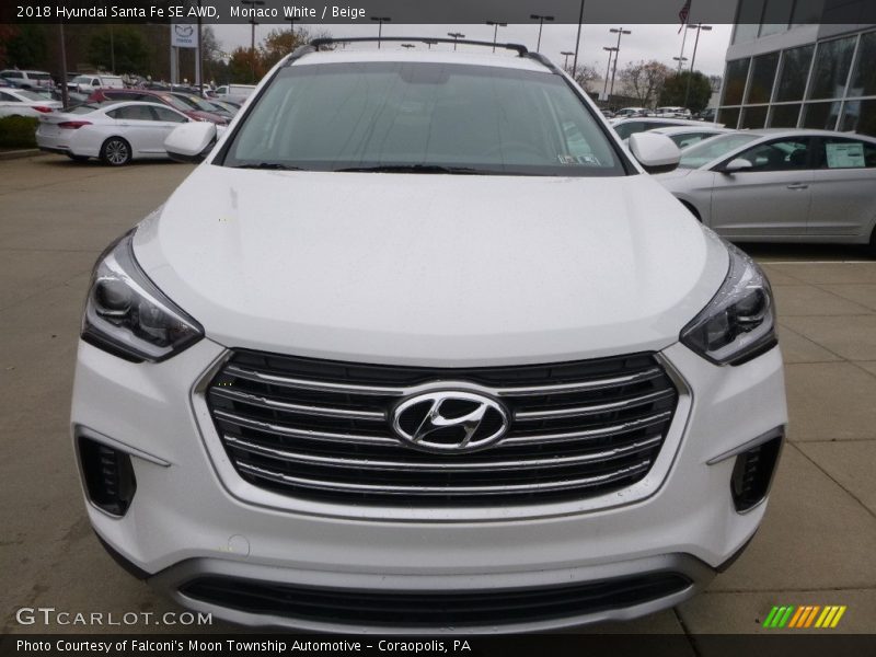 Monaco White / Beige 2018 Hyundai Santa Fe SE AWD