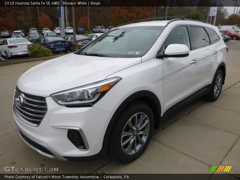 Monaco White / Beige 2018 Hyundai Santa Fe SE AWD