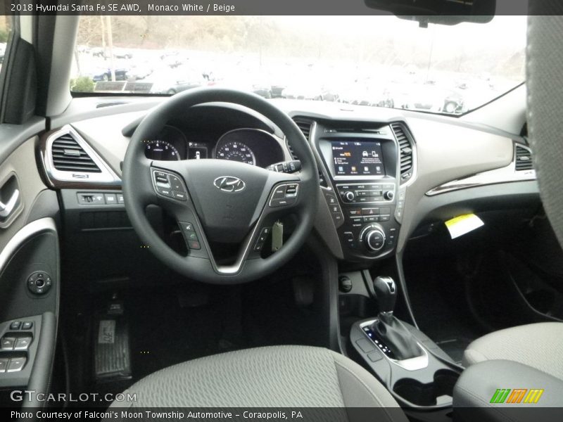 Monaco White / Beige 2018 Hyundai Santa Fe SE AWD
