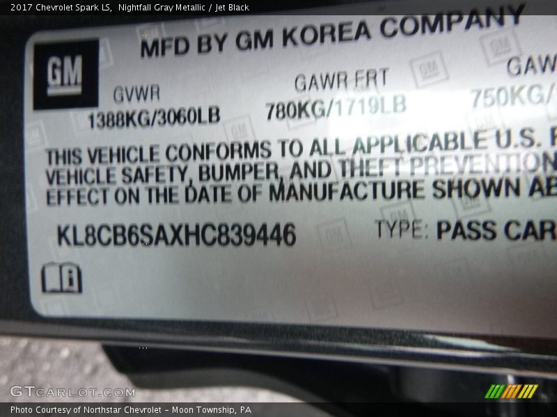 Nightfall Gray Metallic / Jet Black 2017 Chevrolet Spark LS