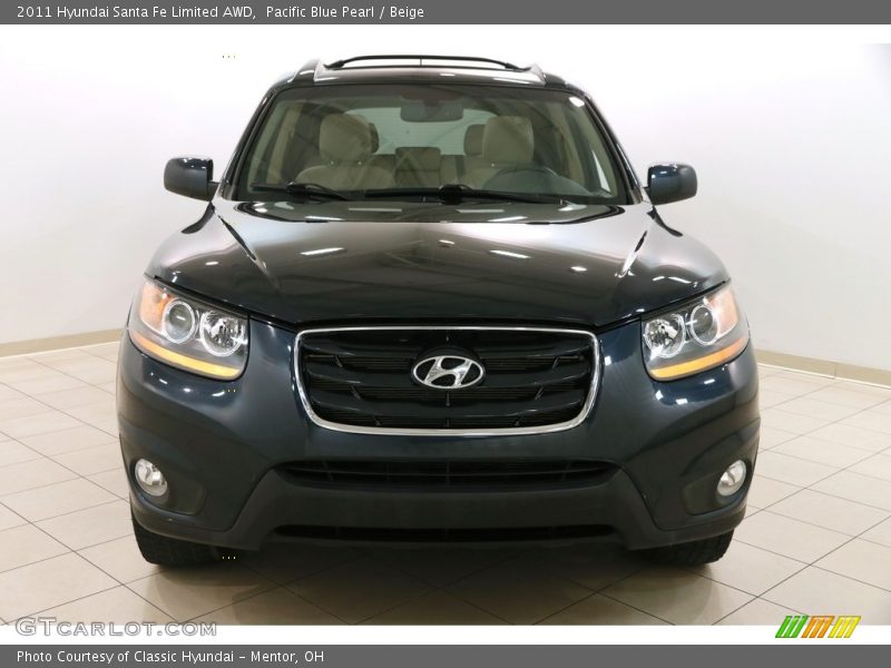 Pacific Blue Pearl / Beige 2011 Hyundai Santa Fe Limited AWD