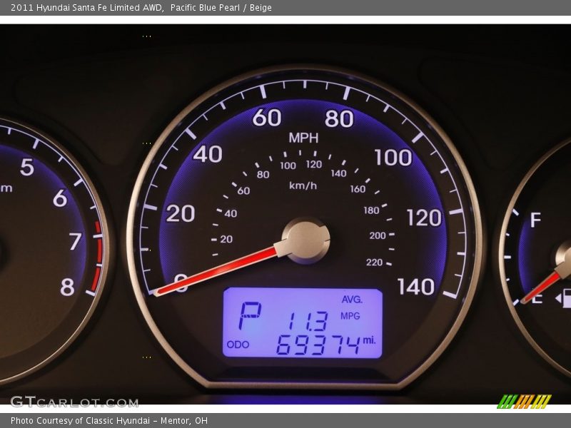 Pacific Blue Pearl / Beige 2011 Hyundai Santa Fe Limited AWD