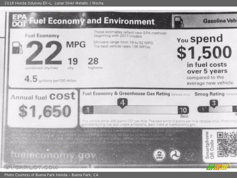 Lunar Silver Metallic / Mocha 2018 Honda Odyssey EX-L