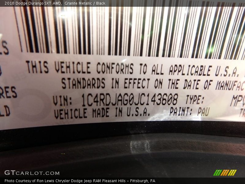 Granite Metallic / Black 2018 Dodge Durango SXT AWD