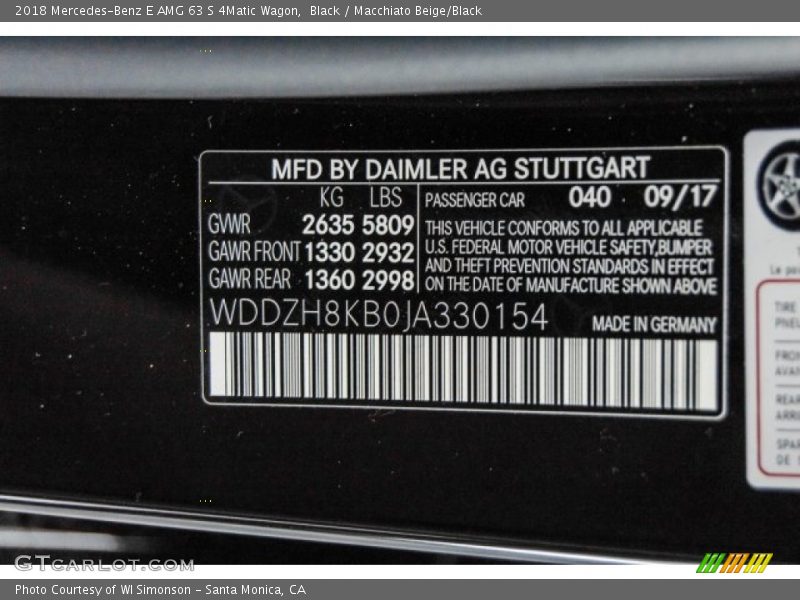 2018 E AMG 63 S 4Matic Wagon Black Color Code 040