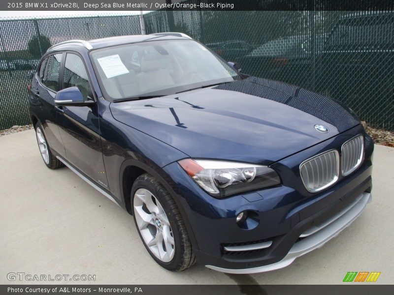 Deep Sea Blue Metallic / Oyster/Orange-Black Piping 2015 BMW X1 xDrive28i