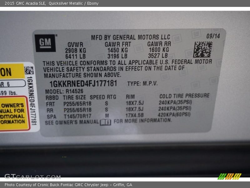 Quicksilver Metallic / Ebony 2015 GMC Acadia SLE