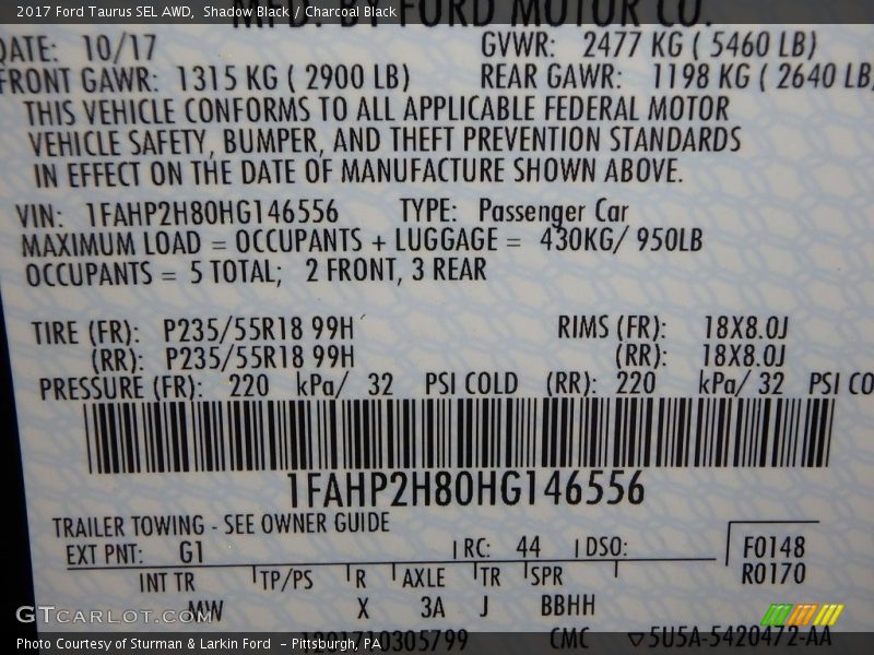 Shadow Black / Charcoal Black 2017 Ford Taurus SEL AWD